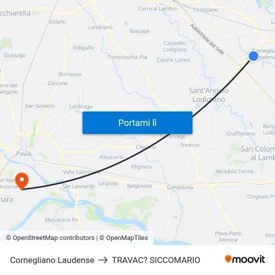 Cornegliano Laudense to TRAVAC? SICCOMARIO map