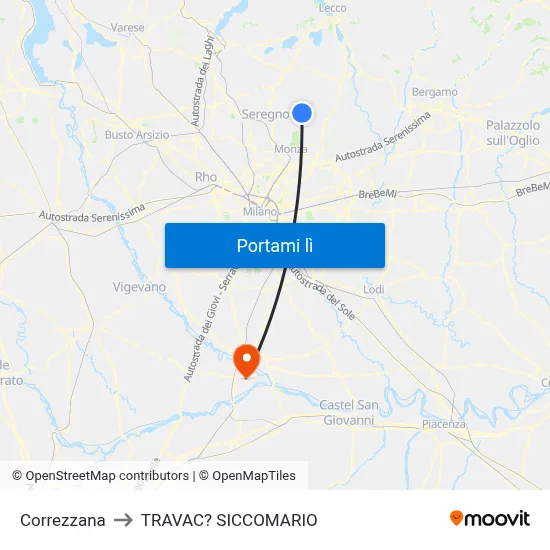 Correzzana to TRAVAC? SICCOMARIO map