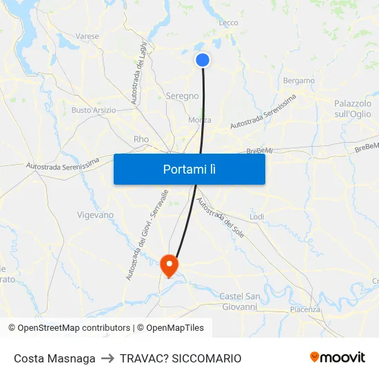 Costa Masnaga to TRAVAC? SICCOMARIO map