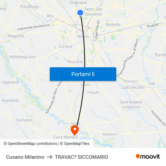 Cusano Milanino to TRAVAC? SICCOMARIO map