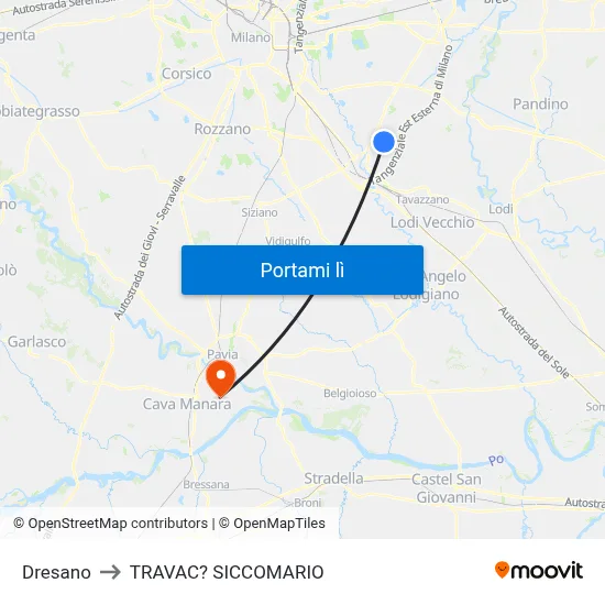 Dresano to TRAVAC? SICCOMARIO map