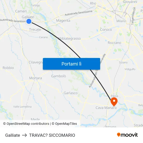 Galliate to TRAVAC? SICCOMARIO map