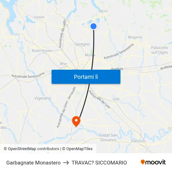 Garbagnate Monastero to TRAVAC? SICCOMARIO map