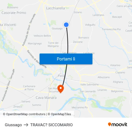 Giussago to TRAVAC? SICCOMARIO map