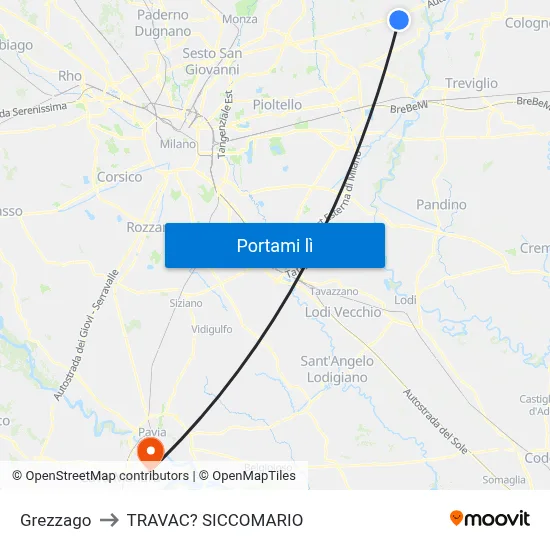 Grezzago to TRAVAC? SICCOMARIO map