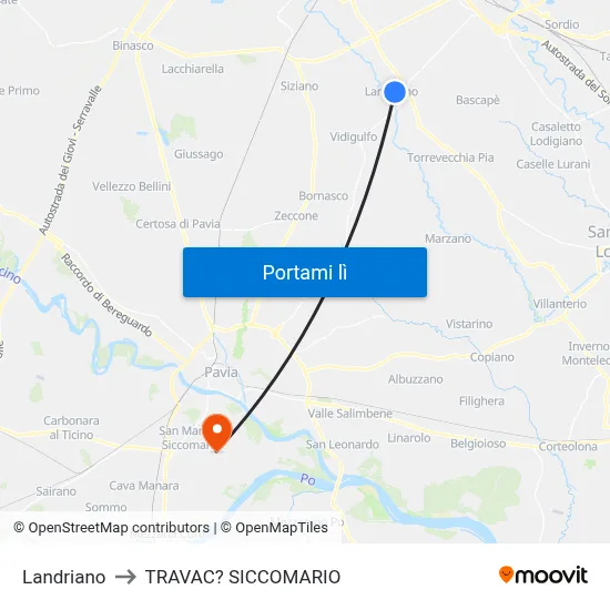 Landriano to TRAVAC? SICCOMARIO map