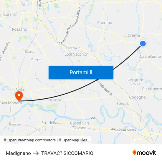 Madignano to TRAVAC? SICCOMARIO map