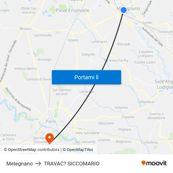Melegnano to TRAVAC? SICCOMARIO map
