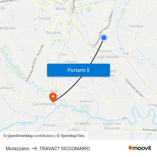 Mulazzano to TRAVAC? SICCOMARIO map