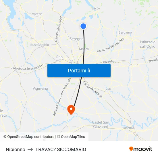 Nibionno to TRAVAC? SICCOMARIO map