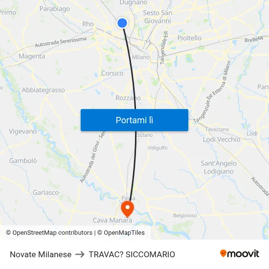 Novate Milanese to TRAVAC? SICCOMARIO map