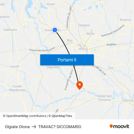 Olgiate Olona to TRAVAC? SICCOMARIO map