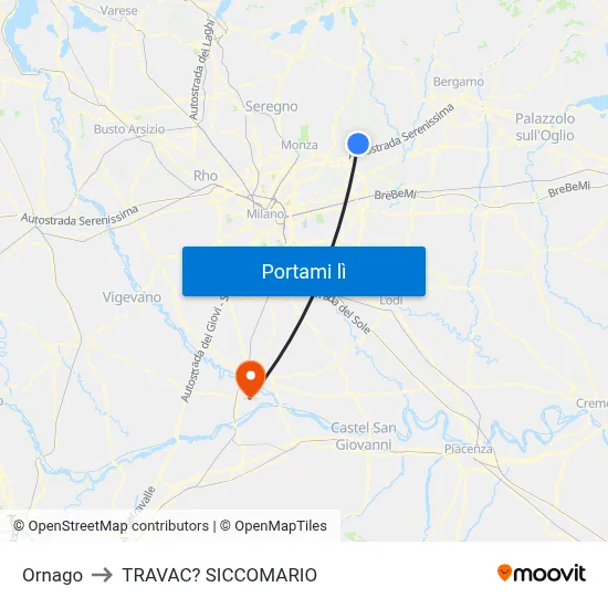 Ornago to TRAVAC? SICCOMARIO map