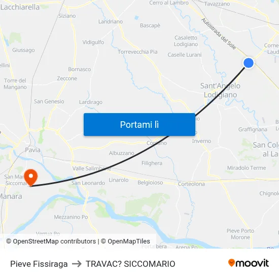Pieve Fissiraga to TRAVAC? SICCOMARIO map
