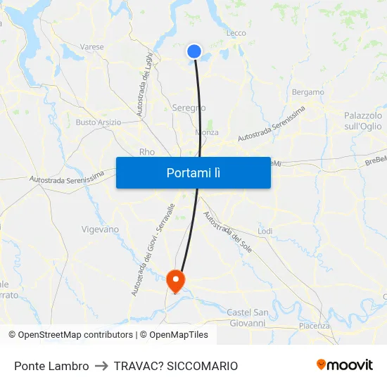 Ponte Lambro to TRAVAC? SICCOMARIO map