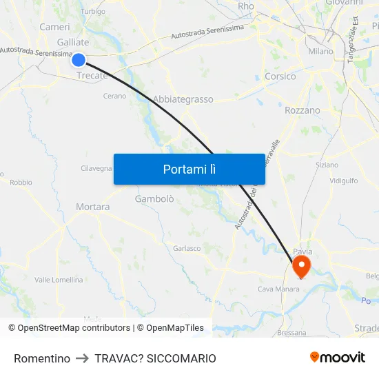 Romentino to TRAVAC? SICCOMARIO map
