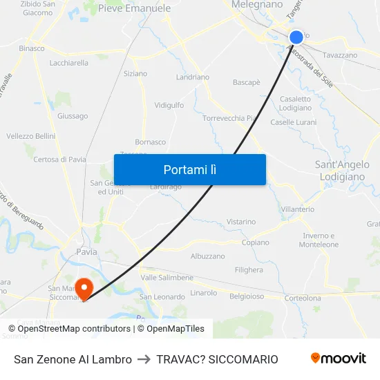 San Zenone Al Lambro to TRAVAC? SICCOMARIO map