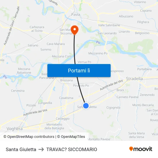 Santa Giuletta to TRAVAC? SICCOMARIO map