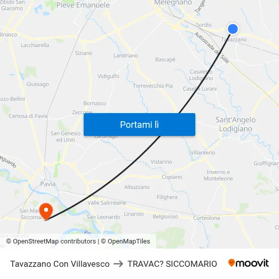 Tavazzano Con Villavesco to TRAVAC? SICCOMARIO map