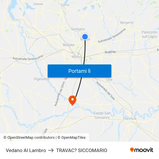 Vedano Al Lambro to TRAVAC? SICCOMARIO map