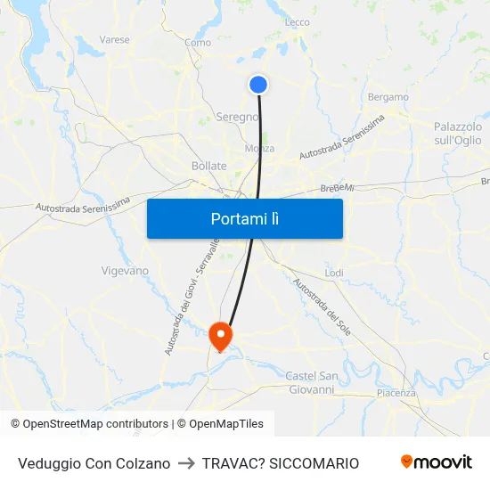 Veduggio Con Colzano to TRAVAC? SICCOMARIO map