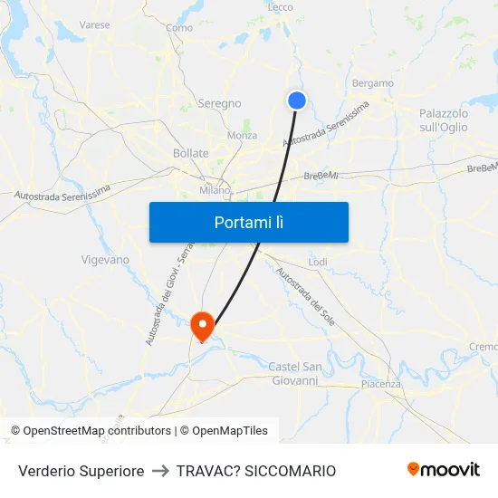Verderio Superiore to TRAVAC? SICCOMARIO map