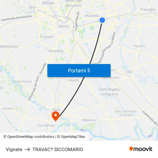 Vignate to TRAVAC? SICCOMARIO map