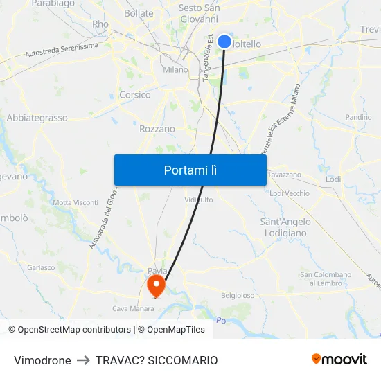 Vimodrone to TRAVAC? SICCOMARIO map