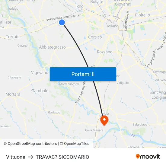 Vittuone to TRAVAC? SICCOMARIO map