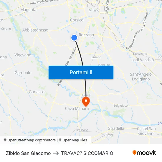 Zibido San Giacomo to TRAVAC? SICCOMARIO map