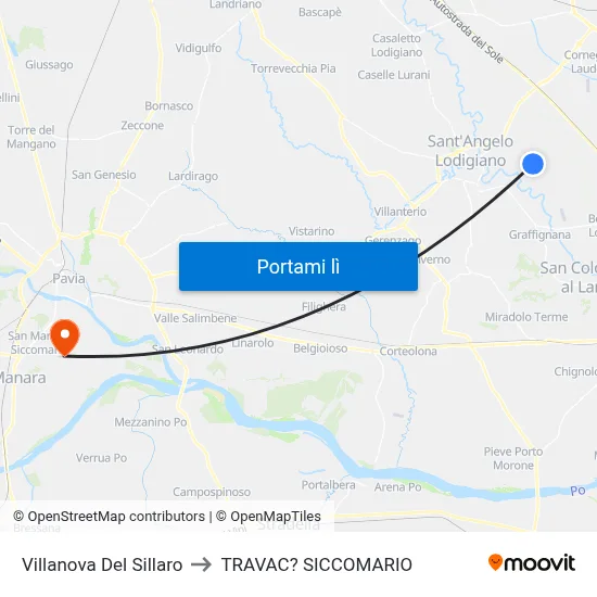 Villanova Del Sillaro to TRAVAC? SICCOMARIO map