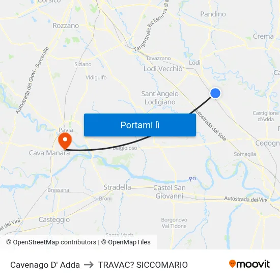 Cavenago D' Adda to TRAVAC? SICCOMARIO map