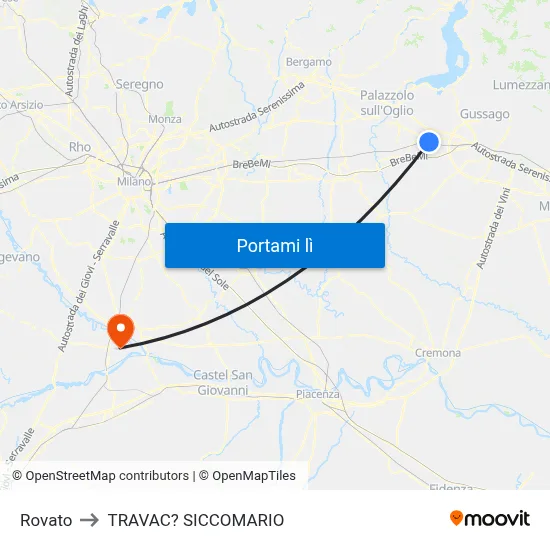 Rovato to TRAVAC? SICCOMARIO map