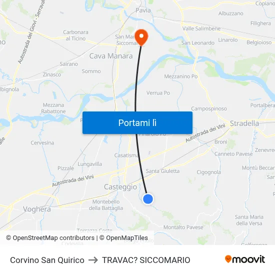 Corvino San Quirico to TRAVAC? SICCOMARIO map