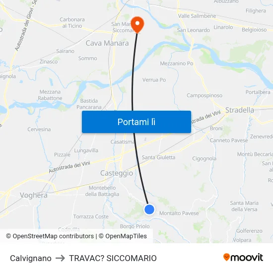 Calvignano to TRAVAC? SICCOMARIO map