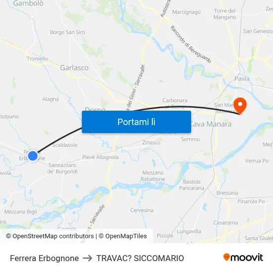 Ferrera Erbognone to TRAVAC? SICCOMARIO map
