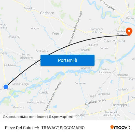 Pieve Del Cairo to TRAVAC? SICCOMARIO map