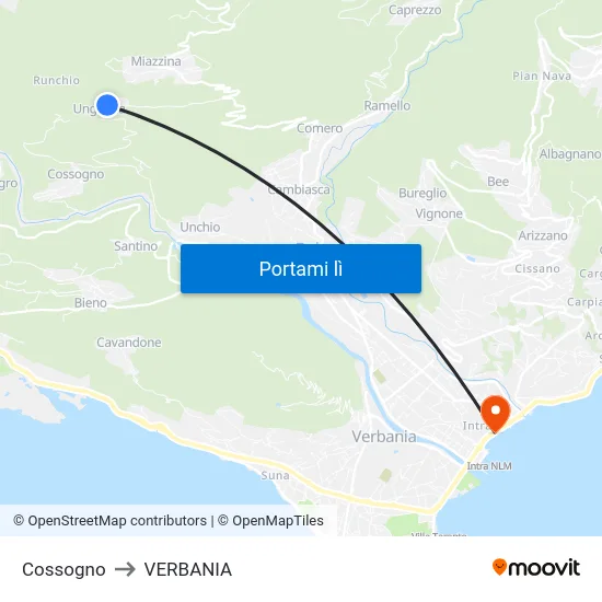 Cossogno to VERBANIA map