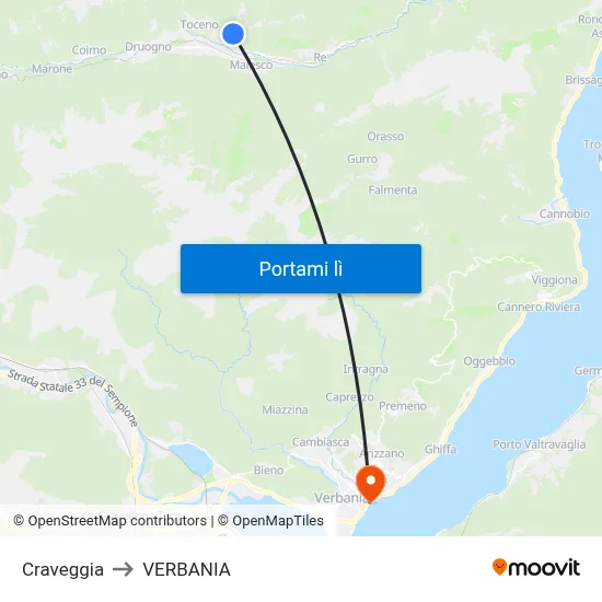 Craveggia to VERBANIA map