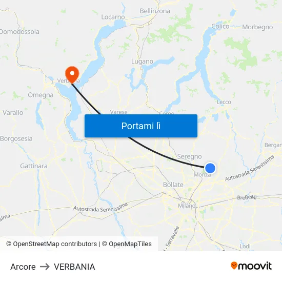 Arcore to VERBANIA map