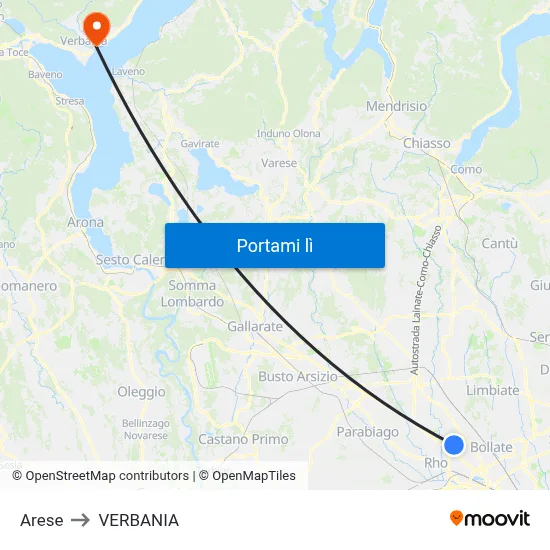 Arese to VERBANIA map