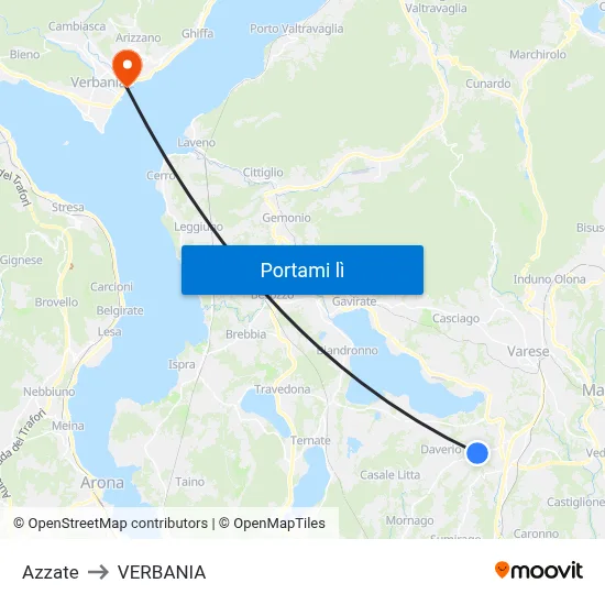 Azzate to VERBANIA map
