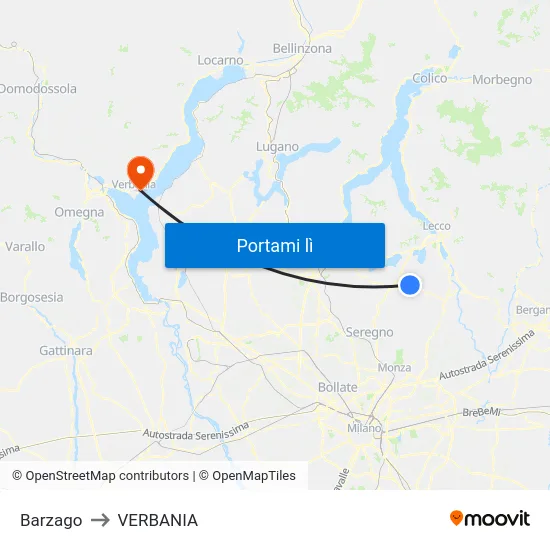 Barzago to VERBANIA map