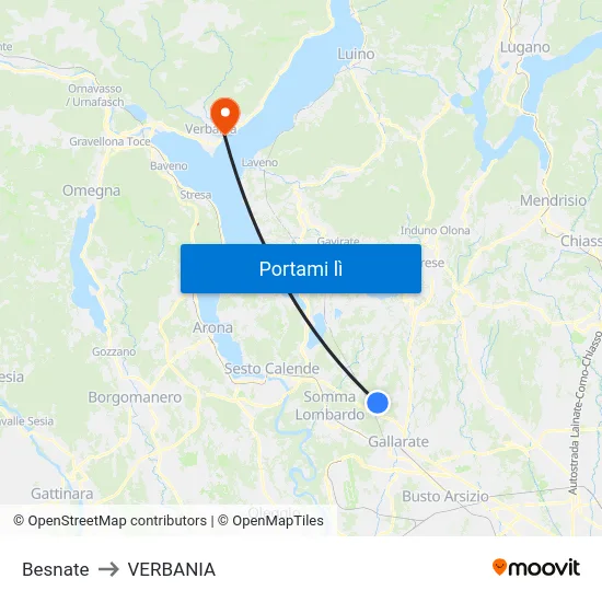 Besnate to VERBANIA map
