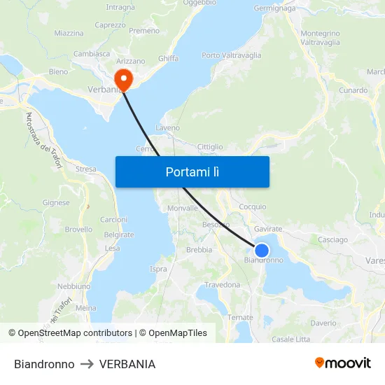 Biandronno to VERBANIA map