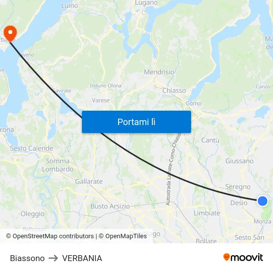 Biassono to VERBANIA map
