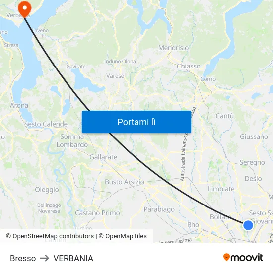 Bresso to VERBANIA map
