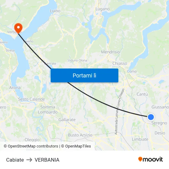 Cabiate to VERBANIA map