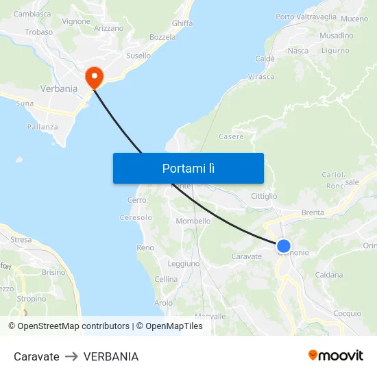 Caravate to VERBANIA map