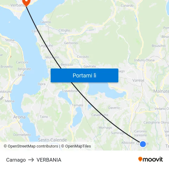 Carnago to VERBANIA map